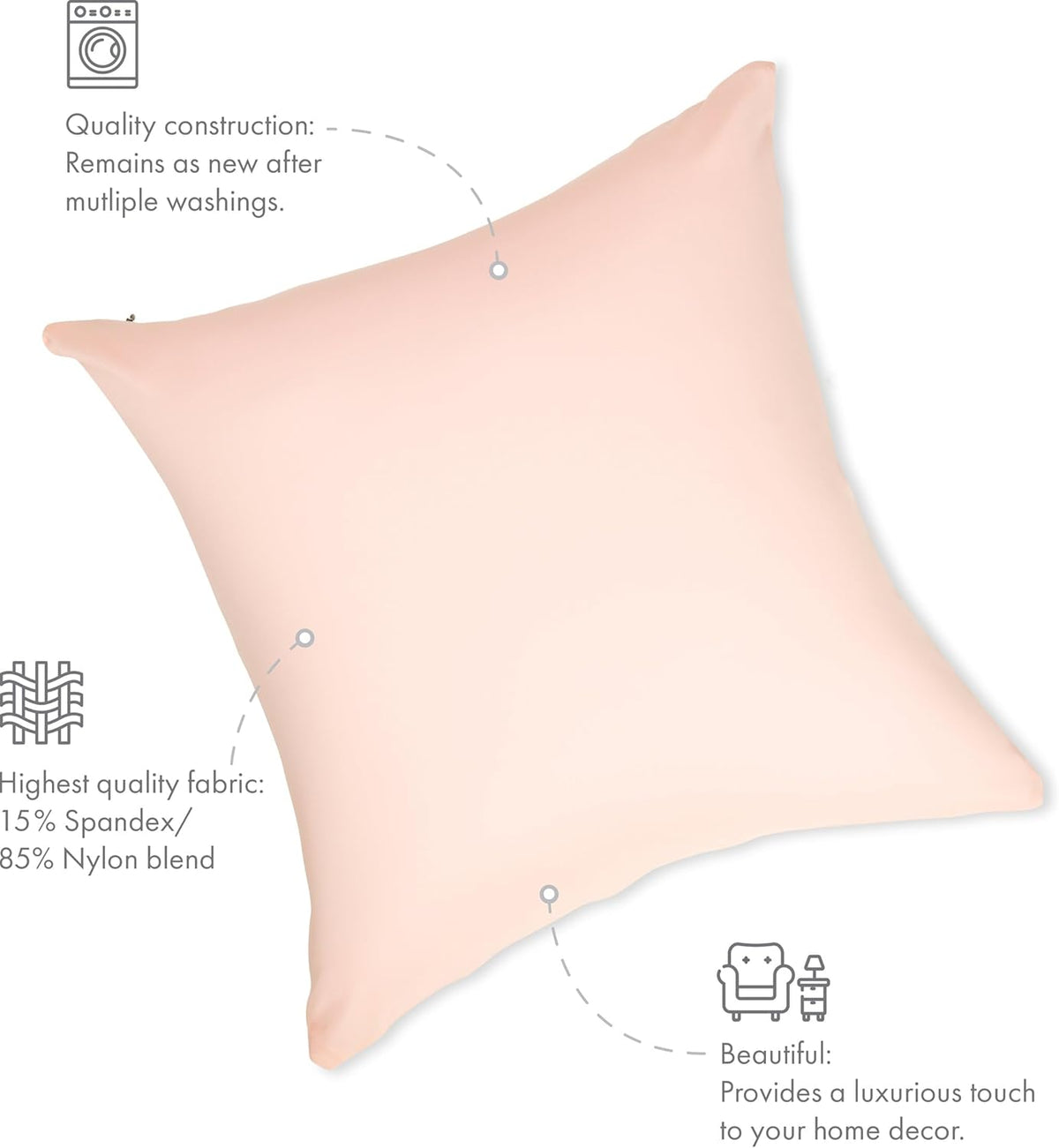 20" x 20" Throw Pillow - Cream Peach: 1 PCS Luxurious Premium Microbead Pillow with 85/15 Nylon/Spandex Fabric. Forever Fluffy, Outstanding Beauty & Support. Silky, Soft & Beyond Comfortable