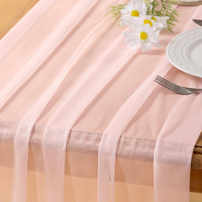 10pcs Blush Pink Gauze Table Runner Bulk Chiffon Like Wedding Table Runner