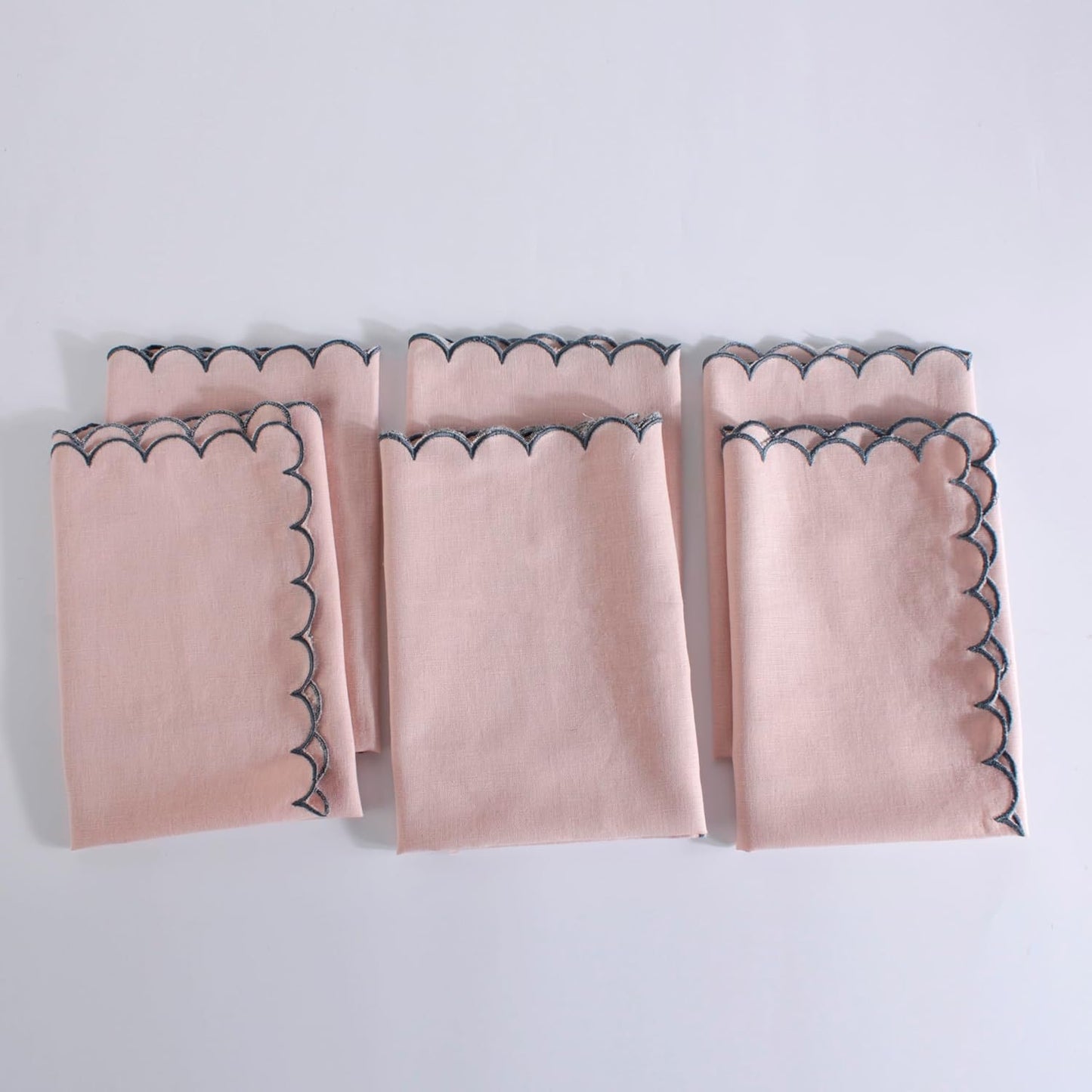 FINGERCRAFT Cloth Napkins, Everyday Use Reversible Scallop Design, Premium Quality Cotton Linen Blend Napkin Set of 6 Perfect for Parties Dinners Weddings Easter Napkin Cloth 20x20 Inch Dusty Pink