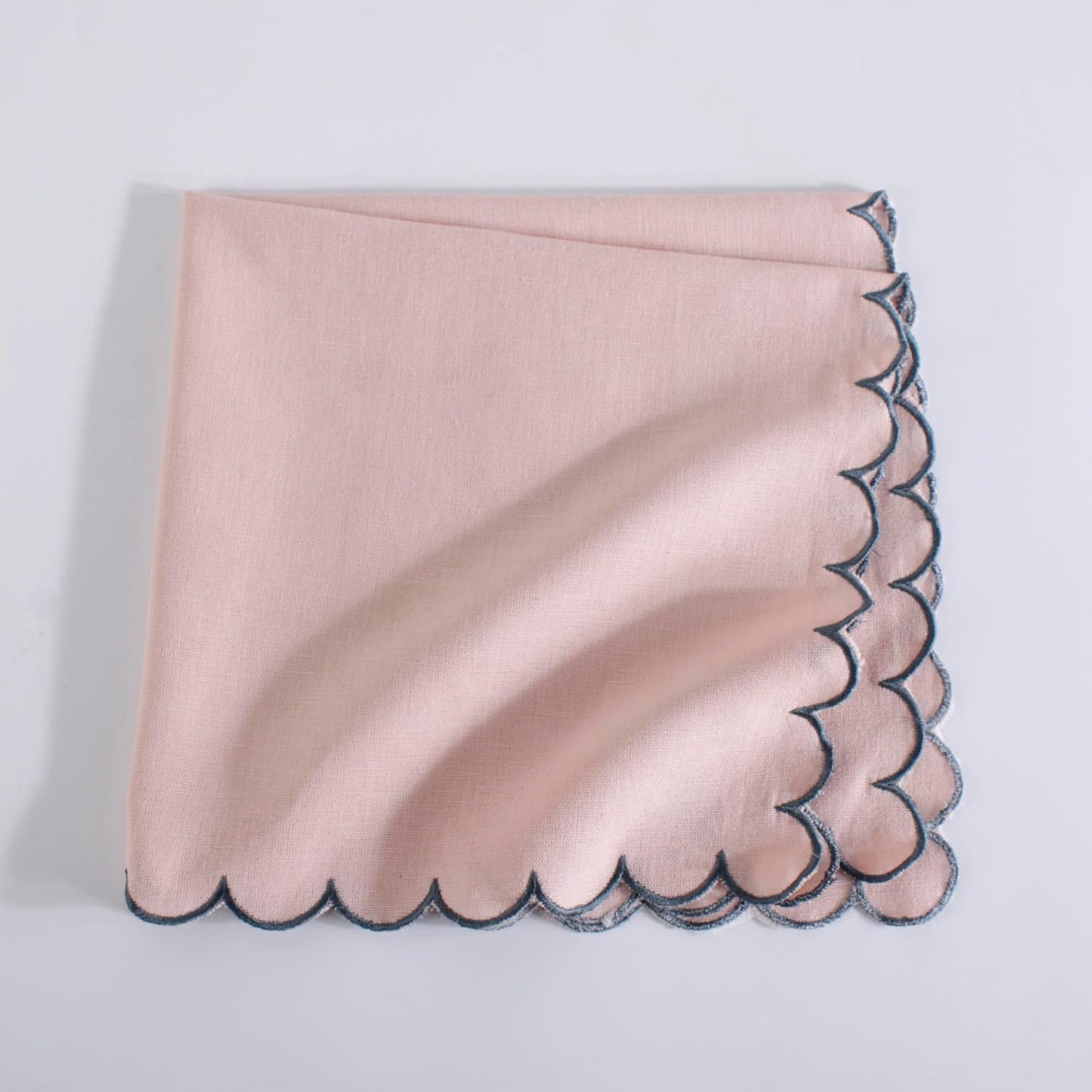 FINGERCRAFT Cloth Napkins, Everyday Use Reversible Scallop Design, Premium Quality Cotton Linen Blend Napkin Set of 6 Perfect for Parties Dinners Weddings Easter Napkin Cloth 20x20 Inch Dusty Pink