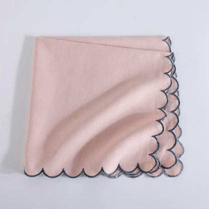 FINGERCRAFT Cloth Napkins, Everyday Use Reversible Scallop Design, Premium Quality Cotton Linen Blend Napkin Set of 6 Perfect for Parties Dinners Weddings Easter Napkin Cloth 20x20 Inch Dusty Pink