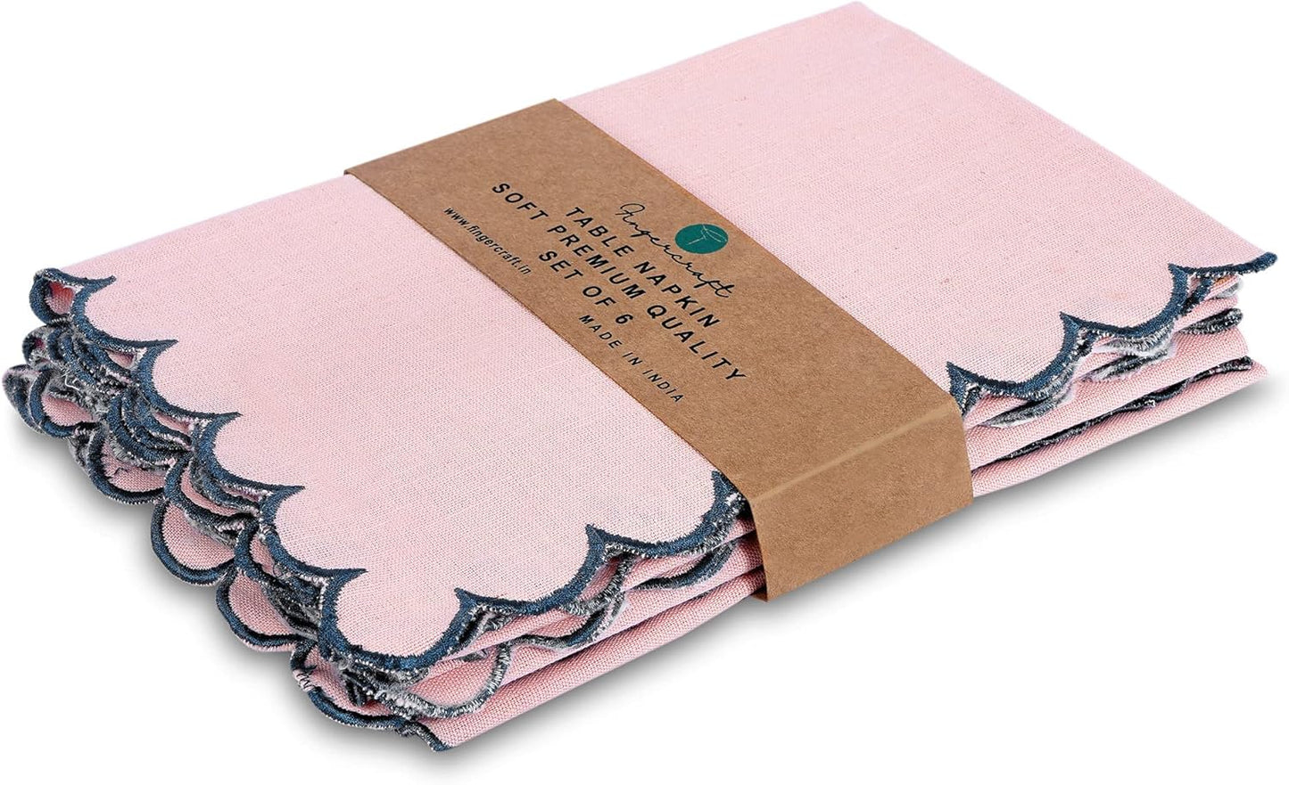 FINGERCRAFT Cloth Napkins, Everyday Use Reversible Scallop Design, Premium Quality Cotton Linen Blend Napkin Set of 6 Perfect for Parties Dinners Weddings Easter Napkin Cloth 20x20 Inch Dusty Pink