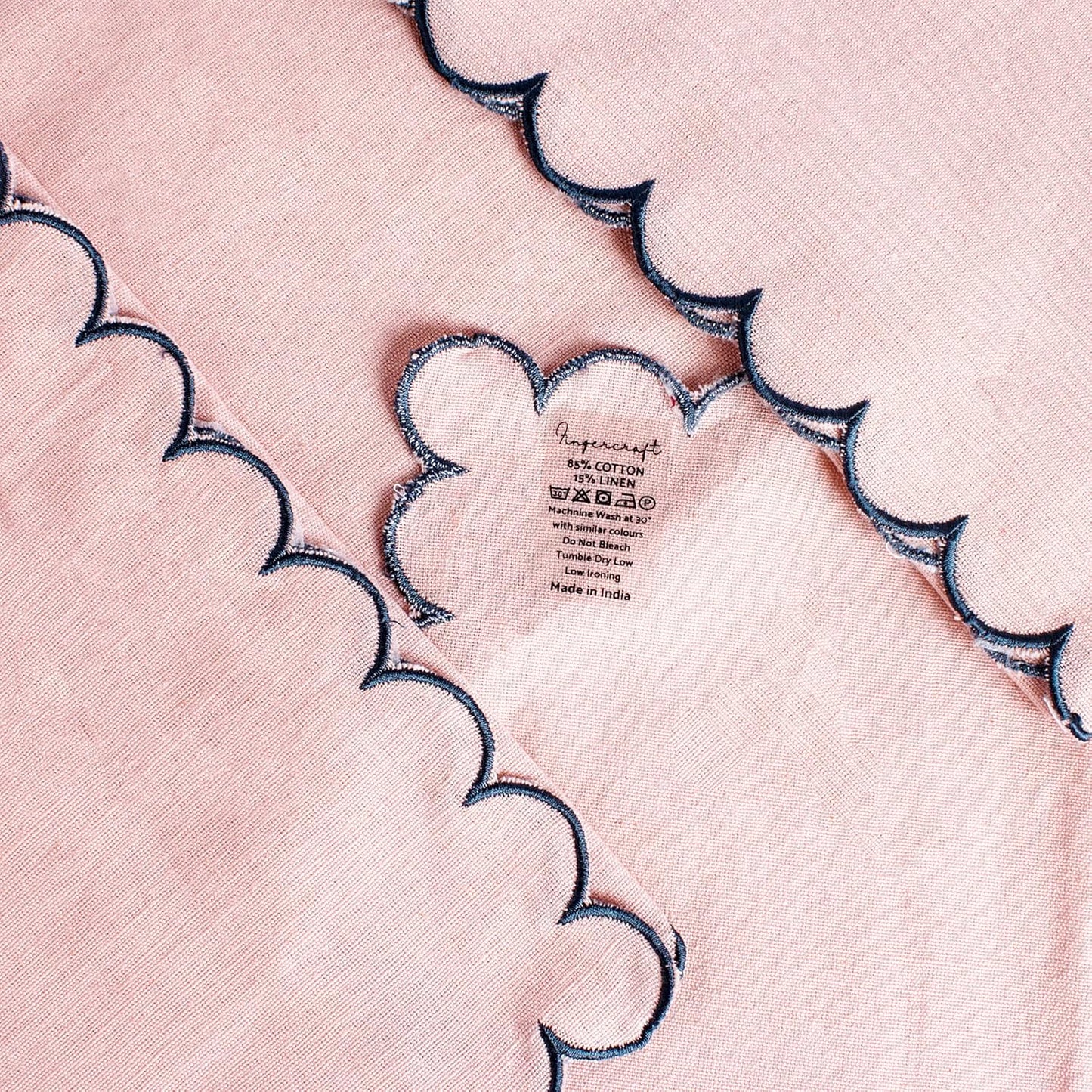 FINGERCRAFT Cloth Napkins, Everyday Use Reversible Scallop Design, Premium Quality Cotton Linen Blend Napkin Set of 6 Perfect for Parties Dinners Weddings Easter Napkin Cloth 20x20 Inch Dusty Pink