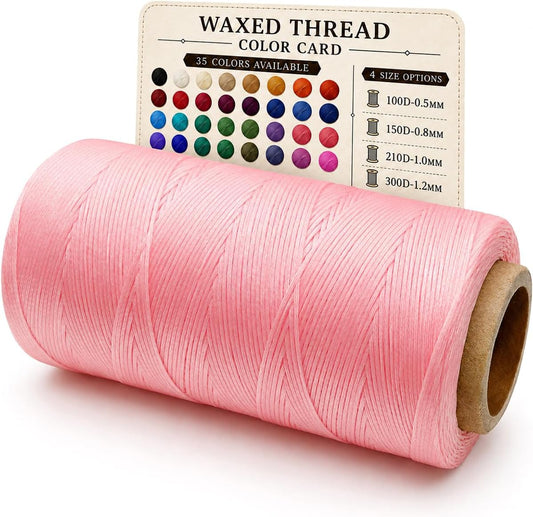 Flat Waxed Thread for Leather Sewing, 150D Polyester Waxed Cord for Hand Stitching, Bookbinding, Bracelet Making and DIY Leather Craft, 0.8mm 300 Yard Peach Pink