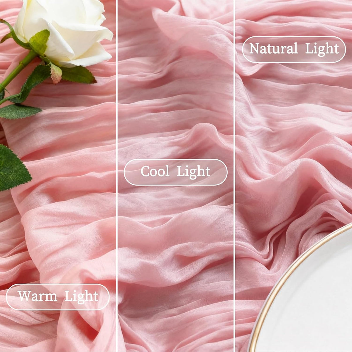 3 Pcs Light Pink Cheesecloth Table Runner, 35×120 inch, Pink Boho Gauze Rustic Sheer Table Runner, Table Runners for Valentine'Day Baby Shower Birthday Wedding Bridal Holiday Home Decoration