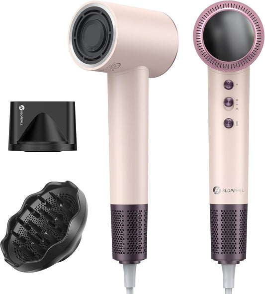 (OUTLET) 110,000 RPM Professional Hair Dryer - 0.8lb Ultra-Lightweight, 2 Billion Ion Technology for 98% Frizz Reduction, AI Smart-Temp Control, Magnetic Attachments for All Hair Types (Pink)