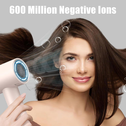 (OUTLET) 110,000 RPM Professional Hair Dryer - 0.8lb Ultra-Lightweight, 2 Billion Ion Technology for 98% Frizz Reduction, AI Smart-Temp Control, Magnetic Attachments for All Hair Types (Pink)