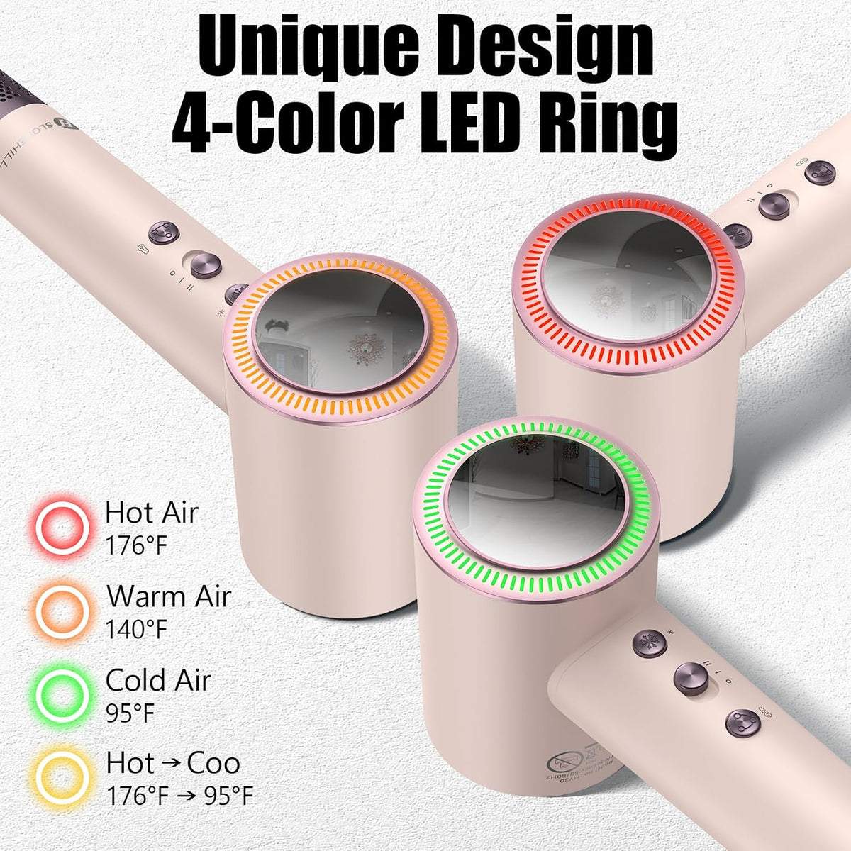 (OUTLET) 110,000 RPM Professional Hair Dryer - 0.8lb Ultra-Lightweight, 2 Billion Ion Technology for 98% Frizz Reduction, AI Smart-Temp Control, Magnetic Attachments for All Hair Types (Pink)