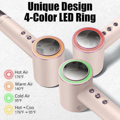 (OUTLET) 110,000 RPM Professional Hair Dryer - 0.8lb Ultra-Lightweight, 2 Billion Ion Technology for 98% Frizz Reduction, AI Smart-Temp Control, Magnetic Attachments for All Hair Types (Pink)