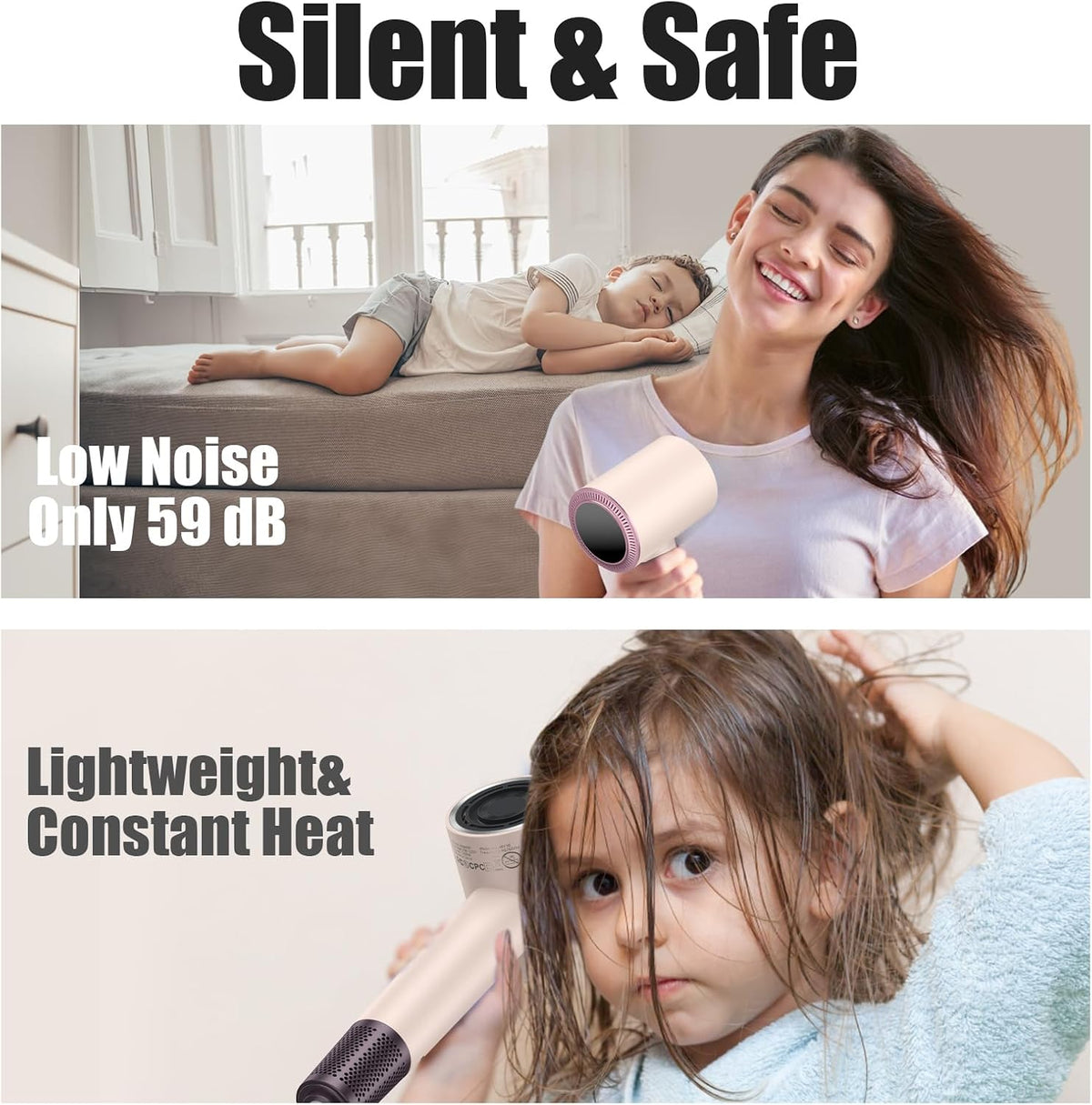 (OUTLET) 110,000 RPM Professional Hair Dryer - 0.8lb Ultra-Lightweight, 2 Billion Ion Technology for 98% Frizz Reduction, AI Smart-Temp Control, Magnetic Attachments for All Hair Types (Pink)