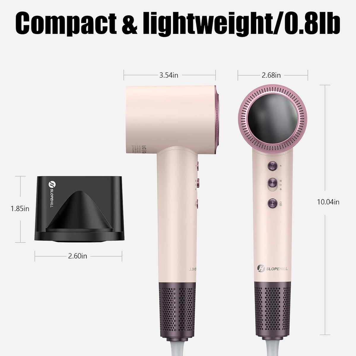 (OUTLET) 110,000 RPM Professional Hair Dryer - 0.8lb Ultra-Lightweight, 2 Billion Ion Technology for 98% Frizz Reduction, AI Smart-Temp Control, Magnetic Attachments for All Hair Types (Pink)