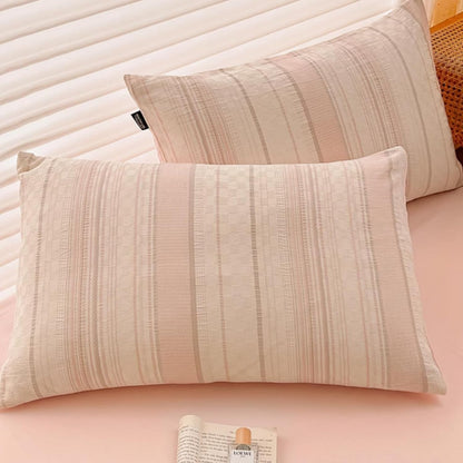 Pure Cotton Stripy Pillow Covers Set of 2, Soft Breathable Pillow Cases Bedding Essentials for Home Dorm (Queen 30" x 20",Pink Stripes)