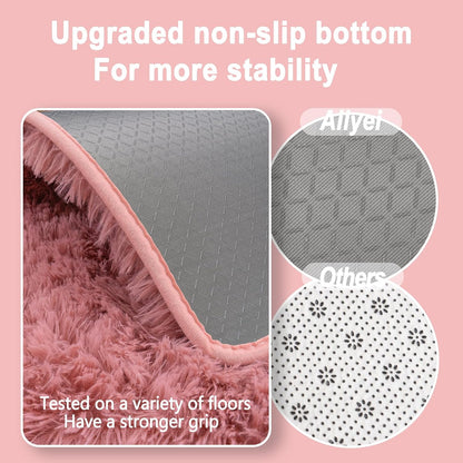 Soft Runner Rugs for Bedroom Hallways, 2x4 Blush Pink Fluffy Shag Throw Area Rug Non Slip for Bedside Dorm, Long Shaggy Furry Carpet for Nursery Living Room