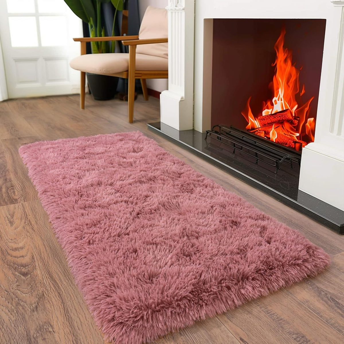 Soft Runner Rugs for Bedroom Hallways, 2x4 Blush Pink Fluffy Shag Throw Area Rug Non Slip for Bedside Dorm, Long Shaggy Furry Carpet for Nursery Living Room