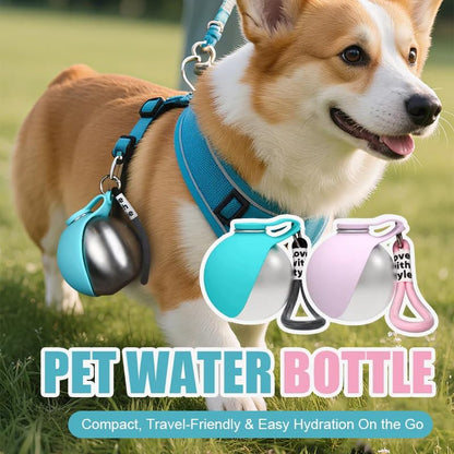 2026 New Model Pet Water Bottle-2-in-1 Portable Dog Water Bottle for Small Dogs Leak-Proof Stainless Steel Design, Ideal for Hiking, Compact Pet Drinking Bowl (Pink)