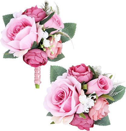 Boutonniere Corsage Set, Pink+Dark Pink, 2 Pieces