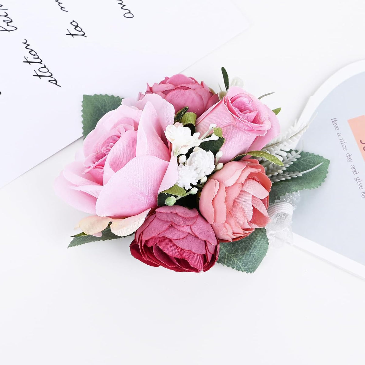 Boutonniere Corsage Set, Pink+Dark Pink, 2 Pieces