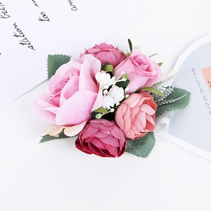 Boutonniere Corsage Set, Pink+Dark Pink, 2 Pieces