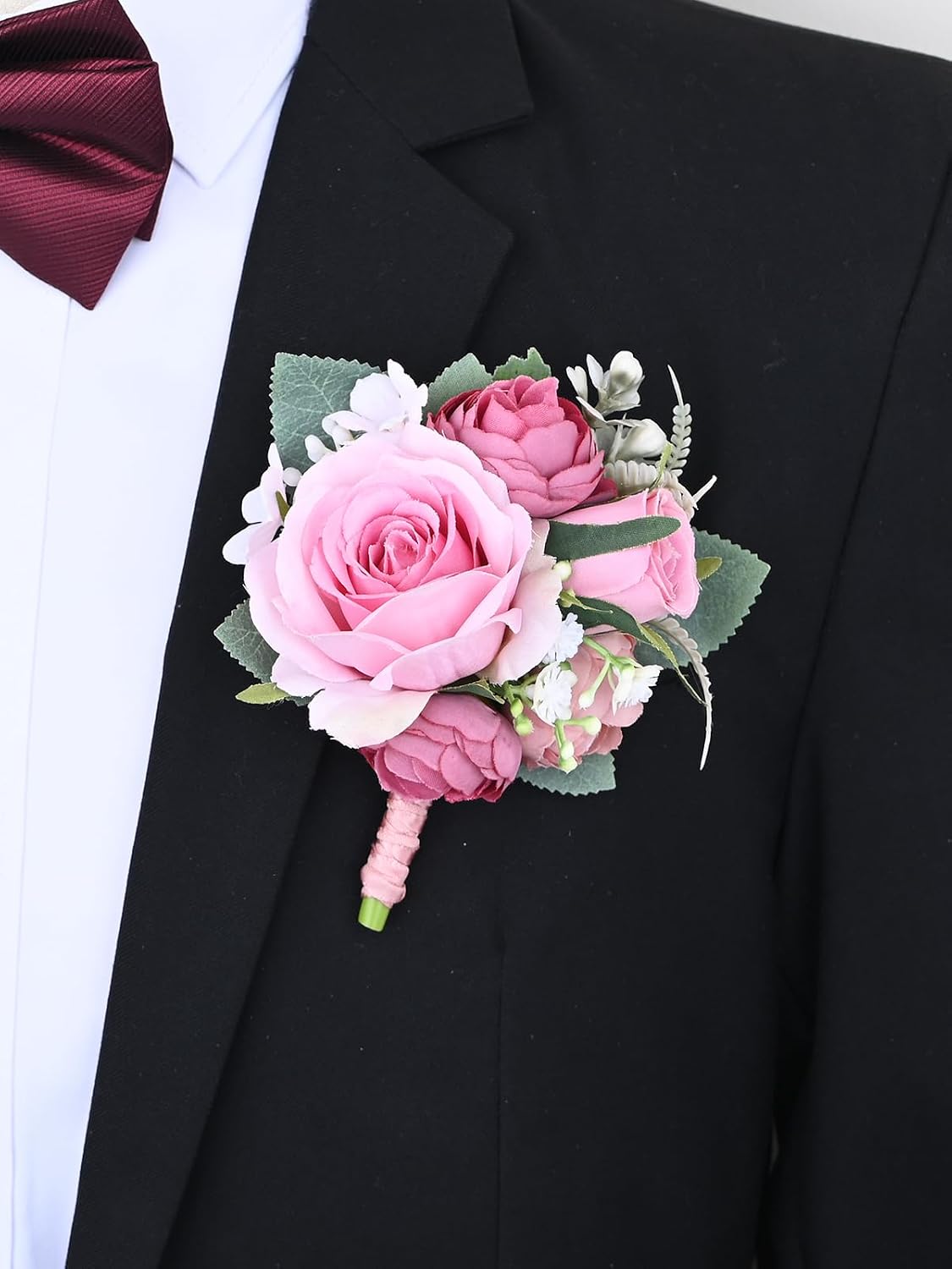 Boutonniere Corsage Set, Pink+Dark Pink, 2 Pieces