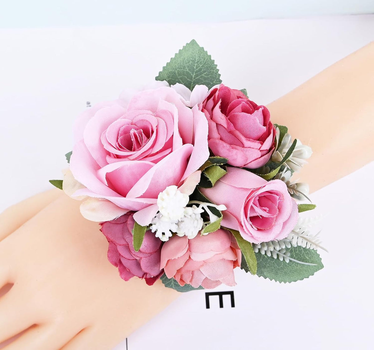Boutonniere Corsage Set, Pink+Dark Pink, 2 Pieces
