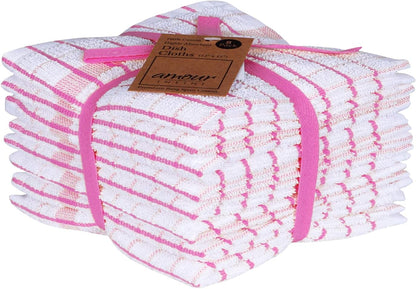 Kitchen Dish Cloths Set of 8 - Ultra Soft, Highly Absorbent, Quick-Drying Terry Cotton Dishcloths 12"x12" Inch Wash & Cleaning Cloths for Kitchen & Dishwashing (Pink)