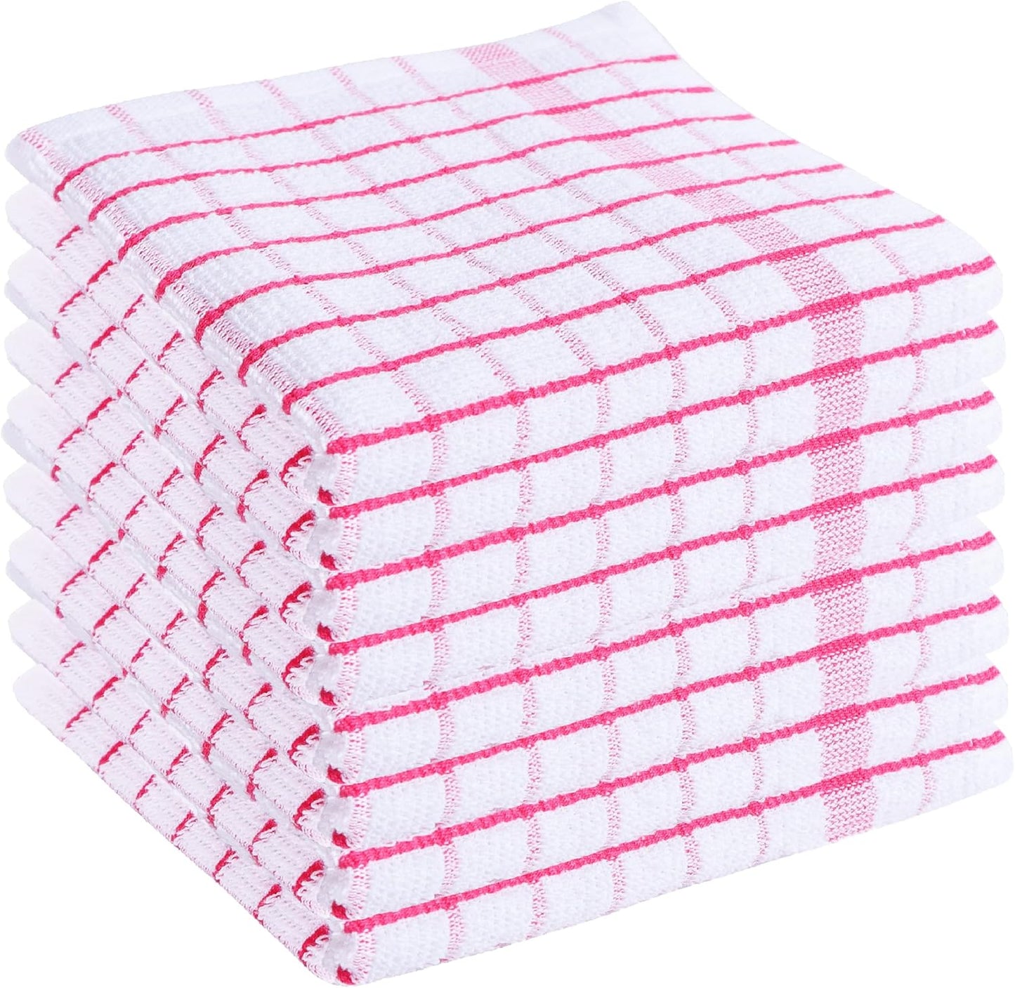 Kitchen Dish Cloths Set of 8 - Ultra Soft, Highly Absorbent, Quick-Drying Terry Cotton Dishcloths 12"x12" Inch Wash & Cleaning Cloths for Kitchen & Dishwashing (Pink)