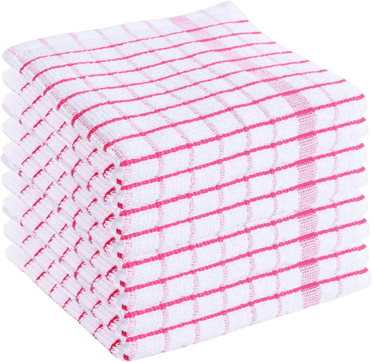 Kitchen Dish Cloths Set of 8 - Ultra Soft, Highly Absorbent, Quick-Drying Terry Cotton Dishcloths 12"x12" Inch Wash & Cleaning Cloths for Kitchen & Dishwashing (Pink)