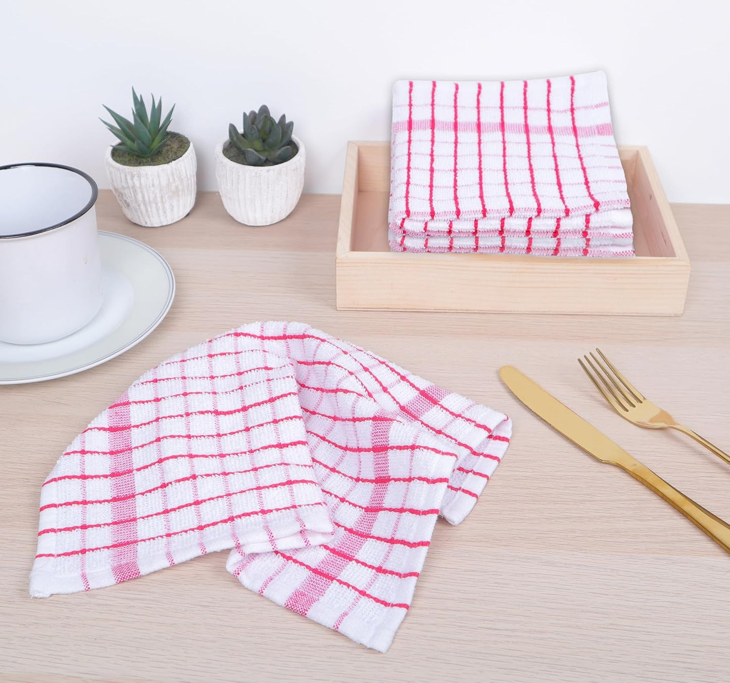 Kitchen Dish Cloths Set of 8 - Ultra Soft, Highly Absorbent, Quick-Drying Terry Cotton Dishcloths 12"x12" Inch Wash & Cleaning Cloths for Kitchen & Dishwashing (Pink)