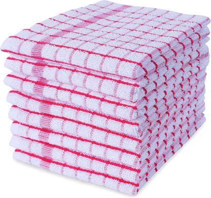 Kitchen Dish Cloths Set of 8 - Ultra Soft, Highly Absorbent, Quick-Drying Terry Cotton Dishcloths 12"x12" Inch Wash & Cleaning Cloths for Kitchen & Dishwashing (Pink)