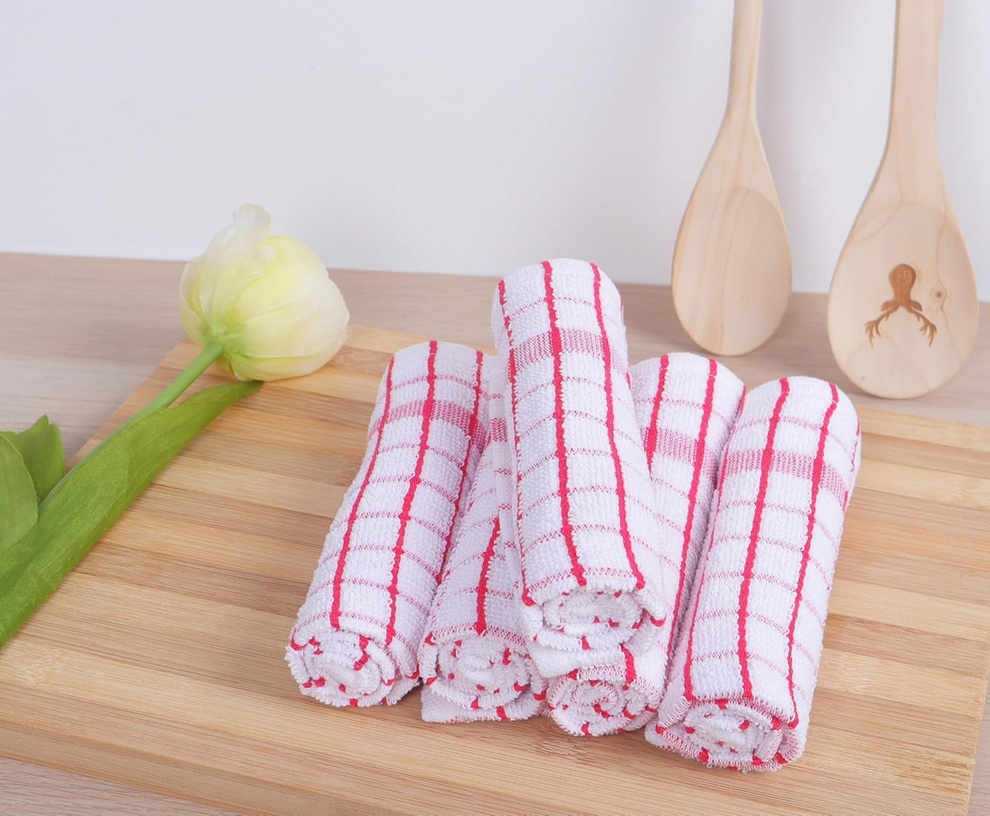 Kitchen Dish Cloths Set of 8 - Ultra Soft, Highly Absorbent, Quick-Drying Terry Cotton Dishcloths 12"x12" Inch Wash & Cleaning Cloths for Kitchen & Dishwashing (Pink)