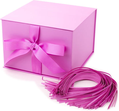 Medium Gift Box with Lid and Shredded Paper Fill (Light Pink 7 inch Box) for Anniversaries, Bridal Showers, Bachelorette, Bridesmaids Gifts, Valentine's Day, All Occasion