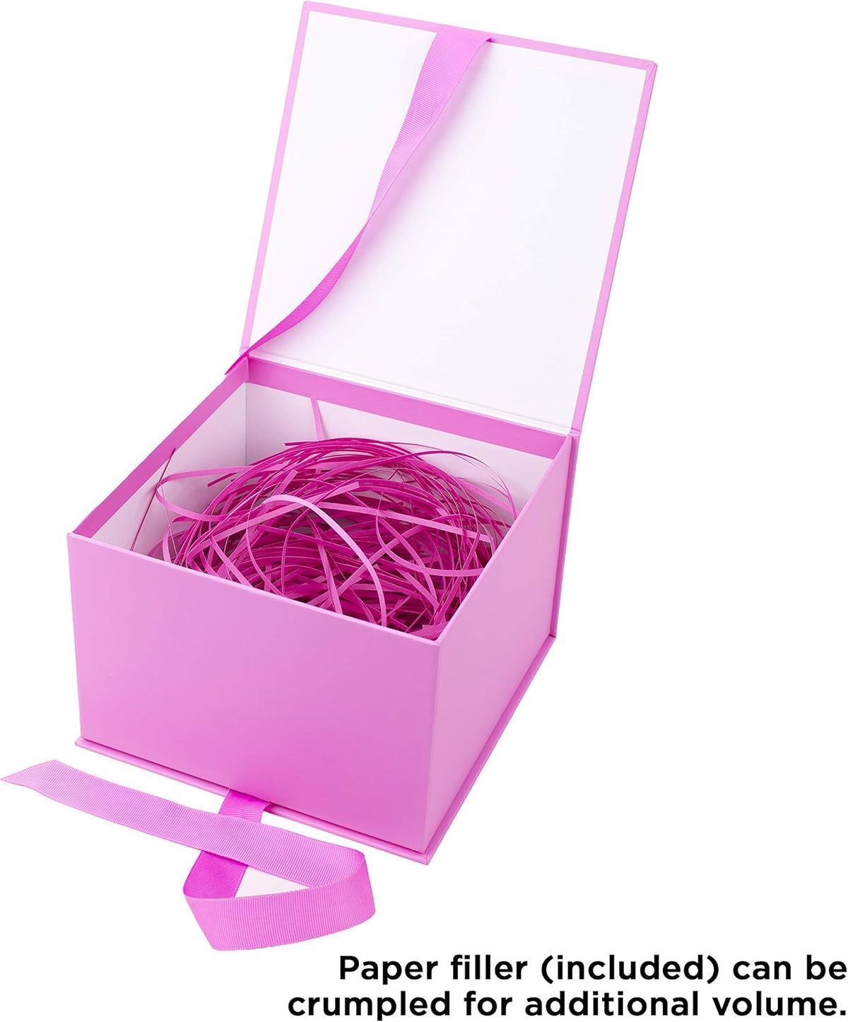 Medium Gift Box with Lid and Shredded Paper Fill (Light Pink 7 inch Box) for Anniversaries, Bridal Showers, Bachelorette, Bridesmaids Gifts, Valentine's Day, All Occasion