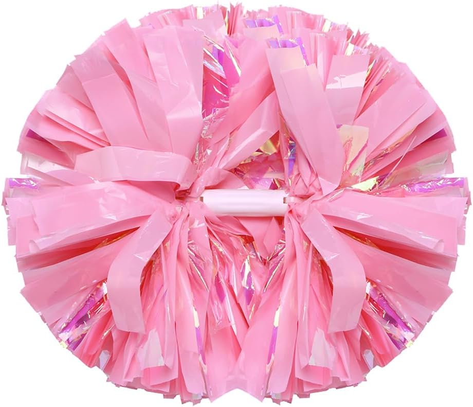 2 Pack Cheerleading Pom Poms with Baton Handle Rainbow Colorful Cheer Pom Poms for Sports Team Spirit Cheering Kids Adults