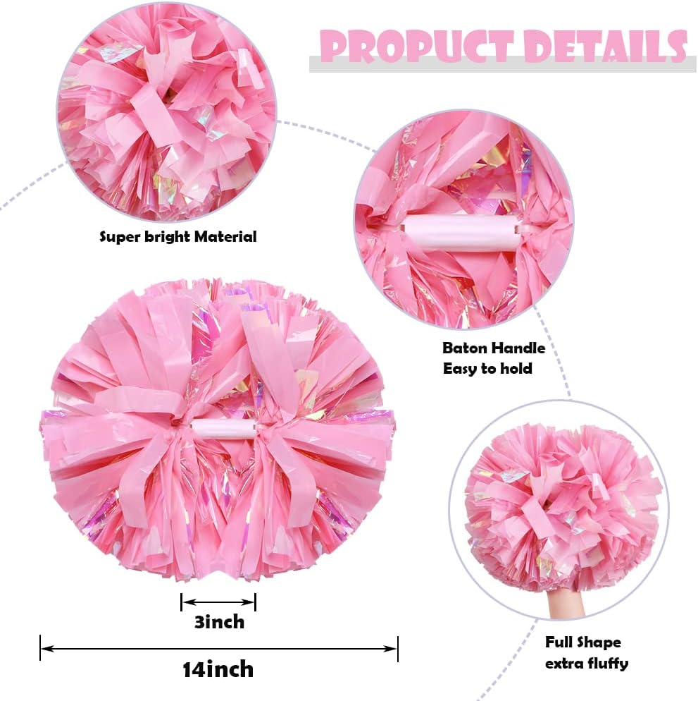 2 Pack Cheerleading Pom Poms with Baton Handle Rainbow Colorful Cheer Pom Poms for Sports Team Spirit Cheering Kids Adults