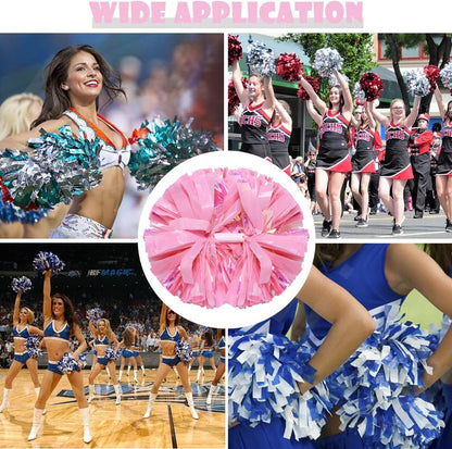 2 Pack Cheerleading Pom Poms with Baton Handle Rainbow Colorful Cheer Pom Poms for Sports Team Spirit Cheering Kids Adults