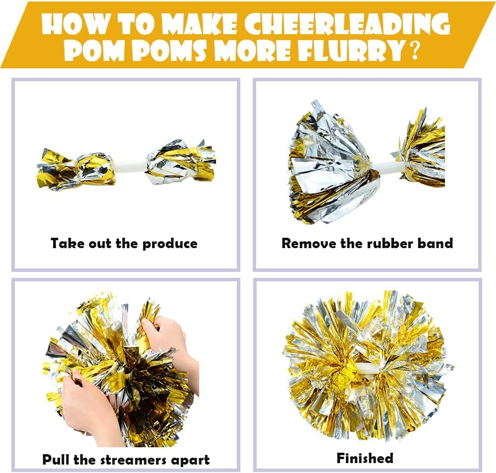 2 Pack Cheerleading Pom Poms with Baton Handle Rainbow Colorful Cheer Pom Poms for Sports Team Spirit Cheering Kids Adults