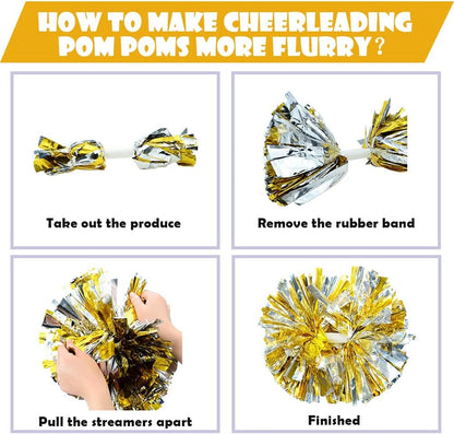 2 Pack Cheerleading Pom Poms with Baton Handle Rainbow Colorful Cheer Pom Poms for Sports Team Spirit Cheering Kids Adults