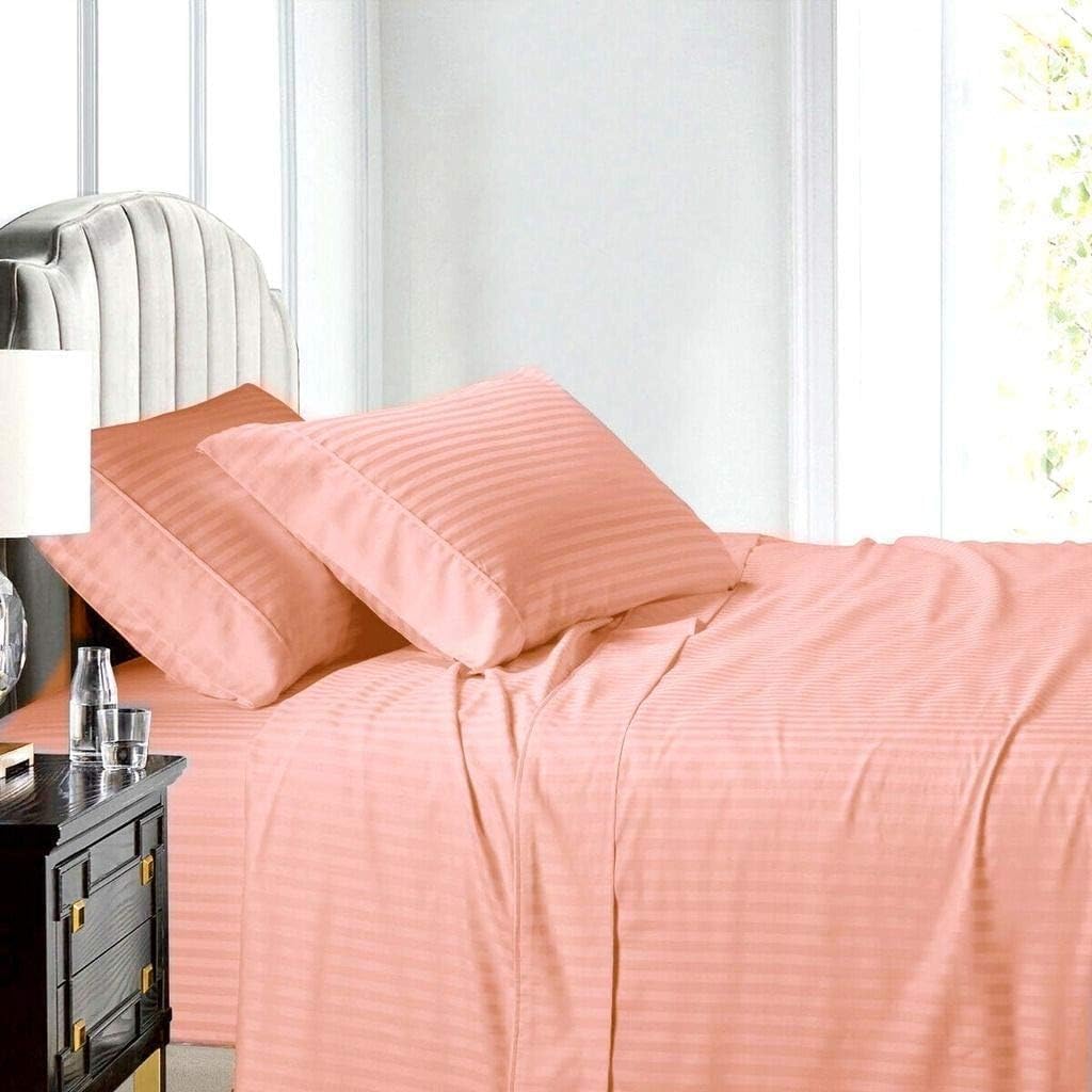 6 Piece Sheet Set, King (76"x80") Size Peach Stripe - 100% Egyptian Cotton, 1000-Thread-Count Cooling Bed Sheets, 18 Inch Deep Pocket of Fitted Sheet, Sheet for Bed