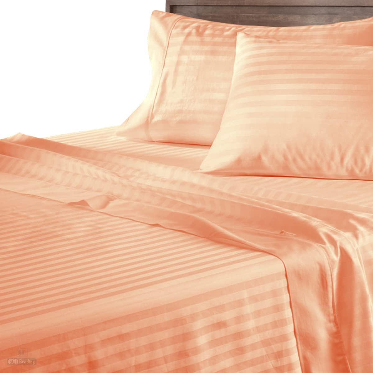 6 Piece Sheet Set, King (76"x80") Size Peach Stripe - 100% Egyptian Cotton, 1000-Thread-Count Cooling Bed Sheets, 18 Inch Deep Pocket of Fitted Sheet, Sheet for Bed
