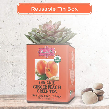 Brew La La Organic Green Tea - Natural Ginger Peach Flavor - 50 Double Chambered Tea Bags - Low Caffeine - USDA Certified Organic - NonGMO - Gluten Free