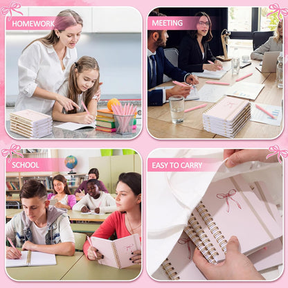 24 Set Pink Bow A6 Spiral Notebook with Ballpoint Pens 50 Sheets, 4"x 6" Small Bow College Ruled Coquette Notepads Journaling Notebooks Bulk for Back to School Supplies Offices Team Gifts