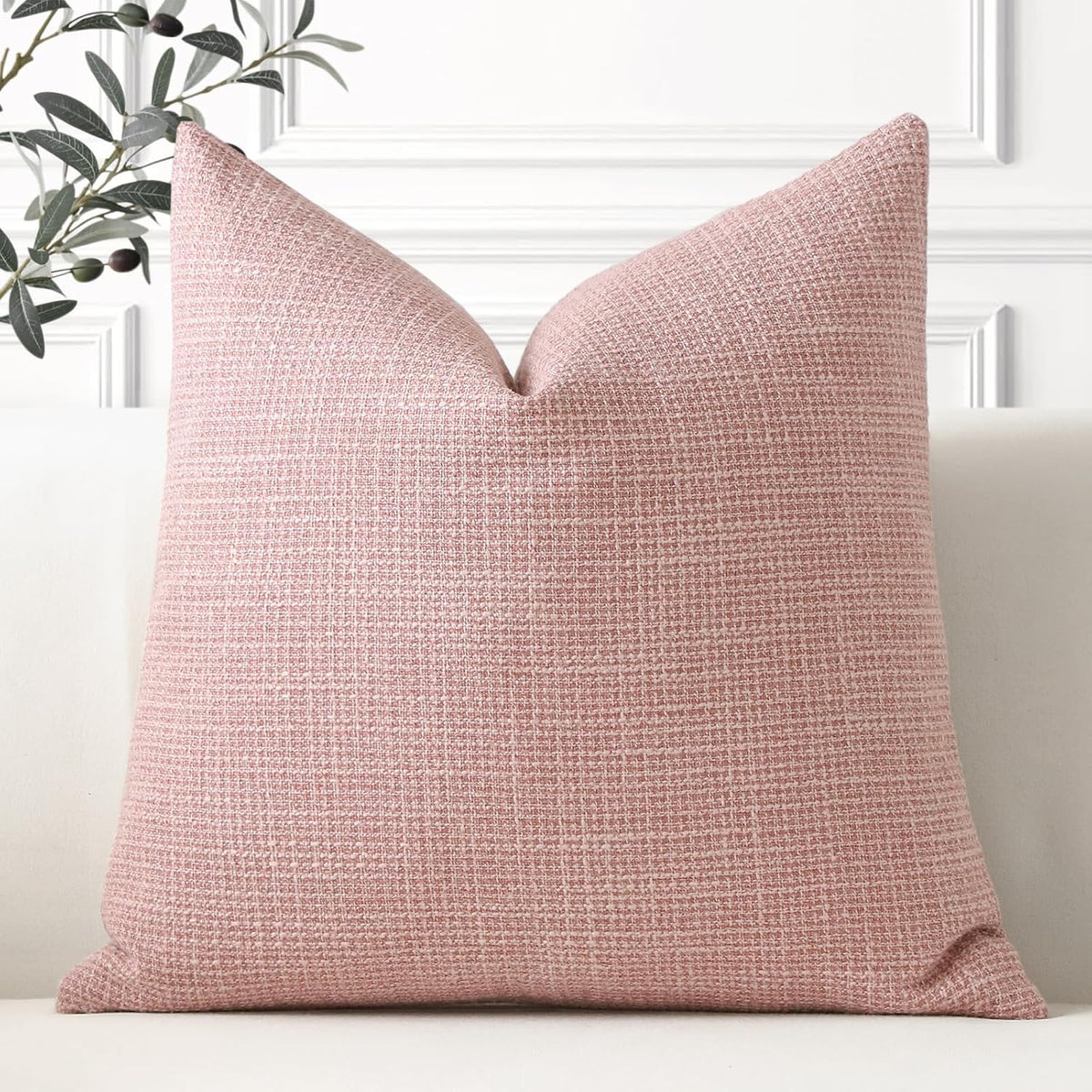 Linen Throw Pillow Cover Set of 1 Decorative Square Pillowcases Cushion Covers 18x18 Inch for Home Decor Sofa Bedroom Car 45 x 45CM Pink
