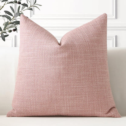Linen Throw Pillow Cover Set of 1 Decorative Square Pillowcases Cushion Covers 18x18 Inch for Home Decor Sofa Bedroom Car 45 x 45CM Pink