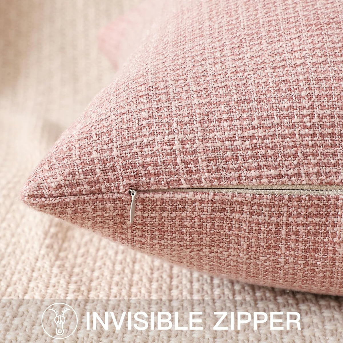 Linen Throw Pillow Cover Set of 1 Decorative Square Pillowcases Cushion Covers 18x18 Inch for Home Decor Sofa Bedroom Car 45 x 45CM Pink