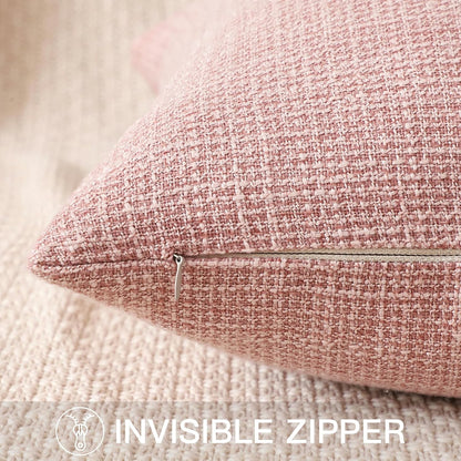 Linen Throw Pillow Cover Set of 1 Decorative Square Pillowcases Cushion Covers 18x18 Inch for Home Decor Sofa Bedroom Car 45 x 45CM Pink