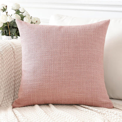 Linen Throw Pillow Cover Set of 1 Decorative Square Pillowcases Cushion Covers 18x18 Inch for Home Decor Sofa Bedroom Car 45 x 45CM Pink