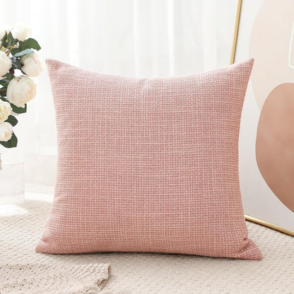 Linen Throw Pillow Cover Set of 1 Decorative Square Pillowcases Cushion Covers 18x18 Inch for Home Decor Sofa Bedroom Car 45 x 45CM Pink