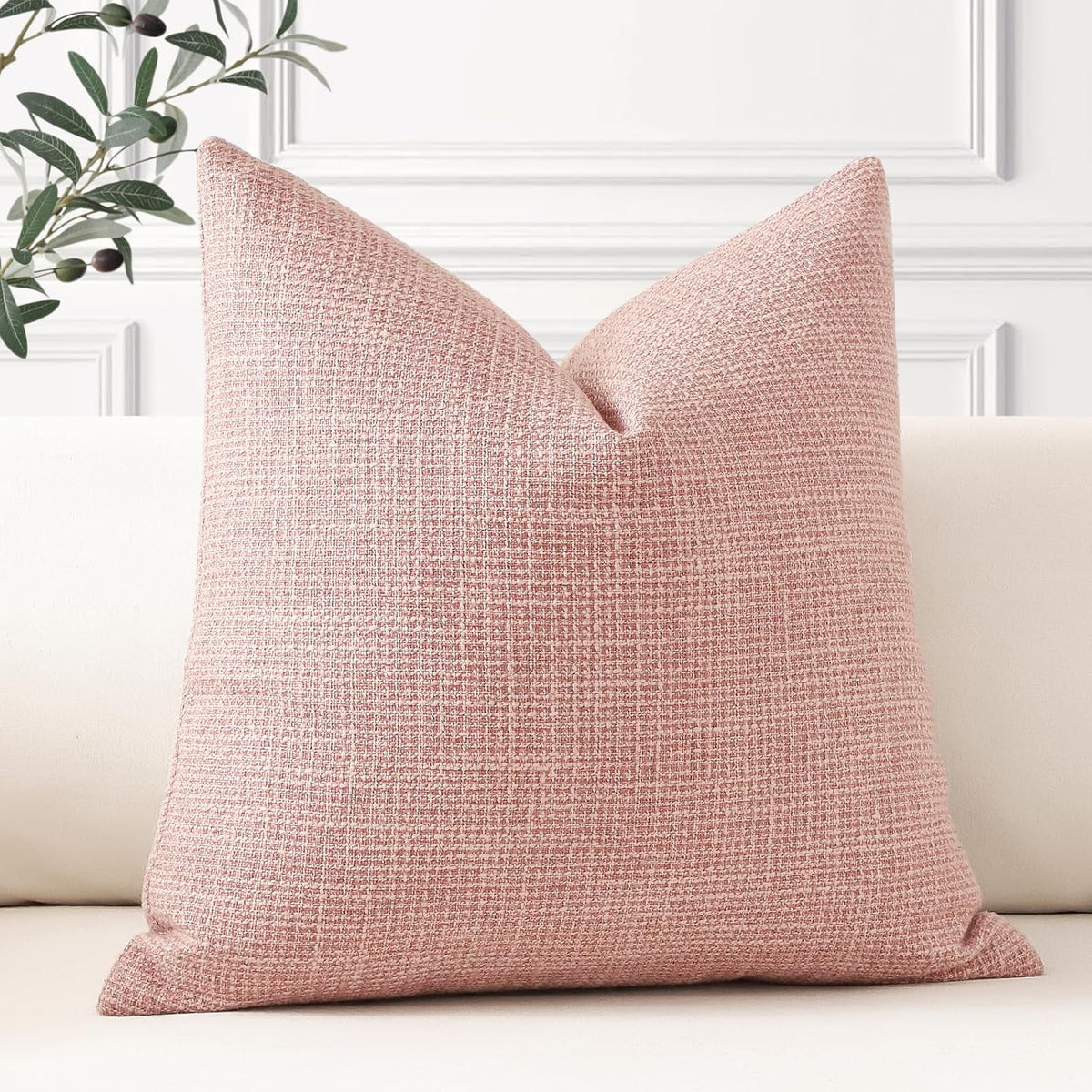 Linen Throw Pillow Cover Set of 1 Decorative Square Pillowcases Cushion Covers 18x18 Inch for Home Decor Sofa Bedroom Car 45 x 45CM Pink