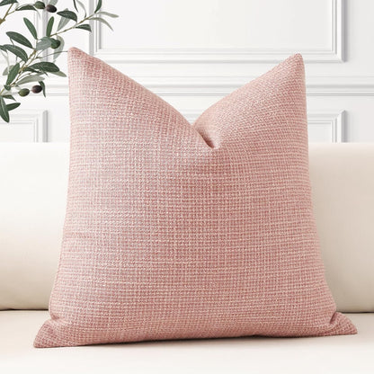 Linen Throw Pillow Cover Set of 1 Decorative Square Pillowcases Cushion Covers 18x18 Inch for Home Decor Sofa Bedroom Car 45 x 45CM Pink