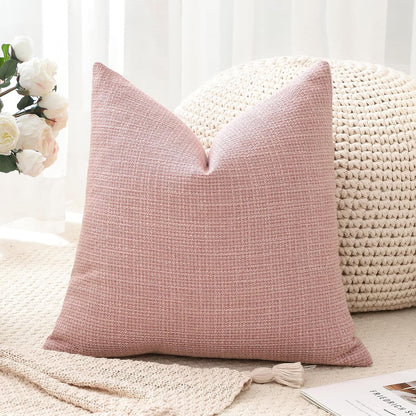 Linen Throw Pillow Cover Set of 1 Decorative Square Pillowcases Cushion Covers 18x18 Inch for Home Decor Sofa Bedroom Car 45 x 45CM Pink